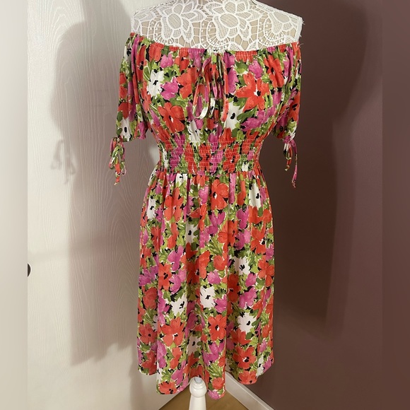 SHOWPO Octavia Dress in Pink - Off the Shoulder Floral Summer Dress - Picture 1 of 10